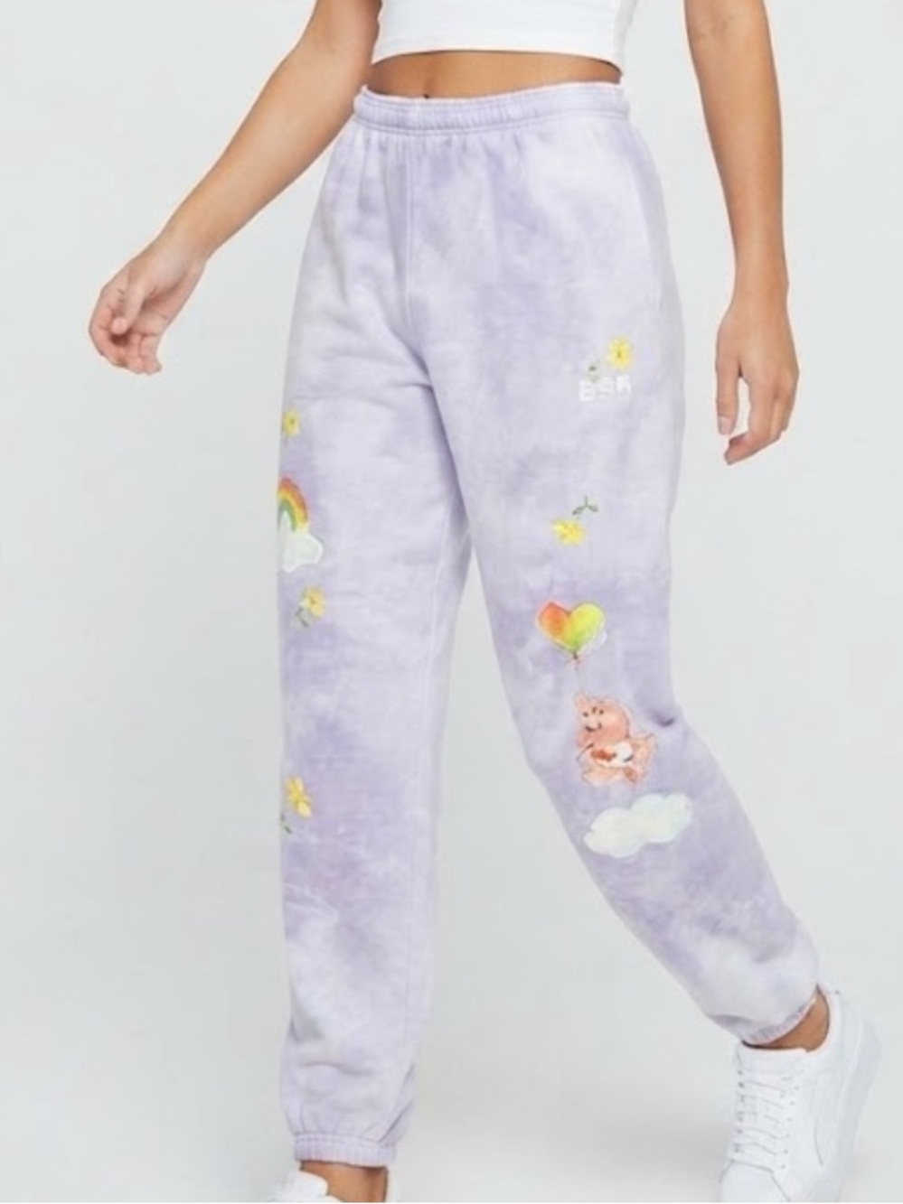 Care Bears Lavender Tie-Dye Joggers with Rainbow & Heart Motifs Women’s Small